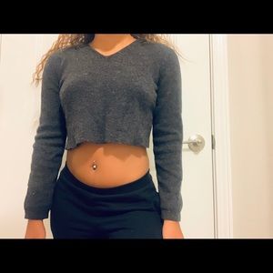eddie bauer cropped sweater, gray